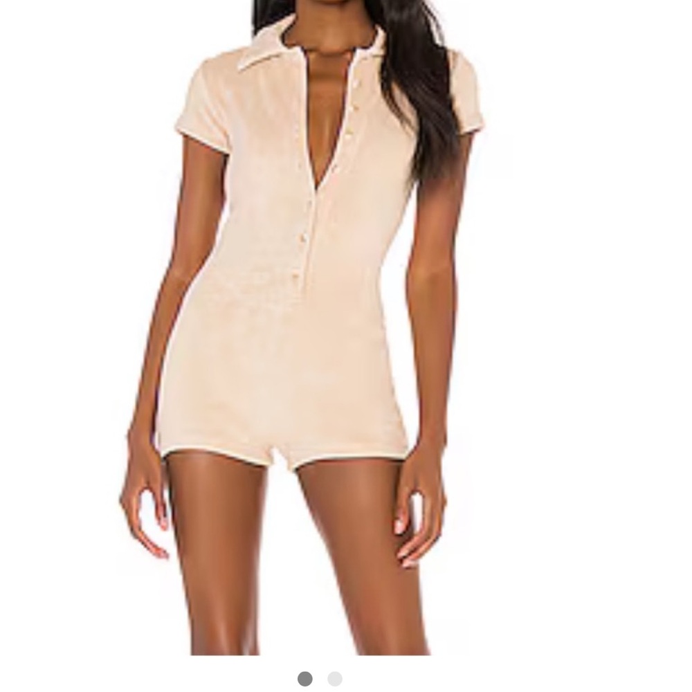 Frankie's Bikinis Rose Terry Romper in Tan